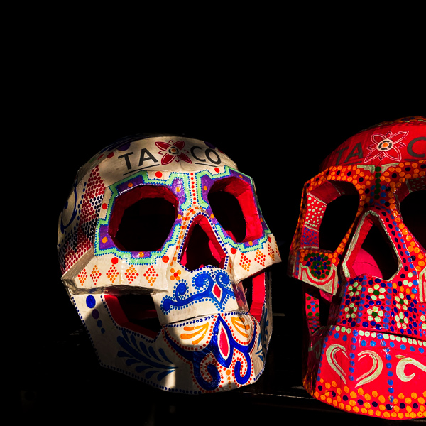 Hand painted skulls (Calaveras) are seen placed at the entrance of the door during the Day of the Dead (Día de Muertos) celebrations in Taxco, Guerrero, Mexico.