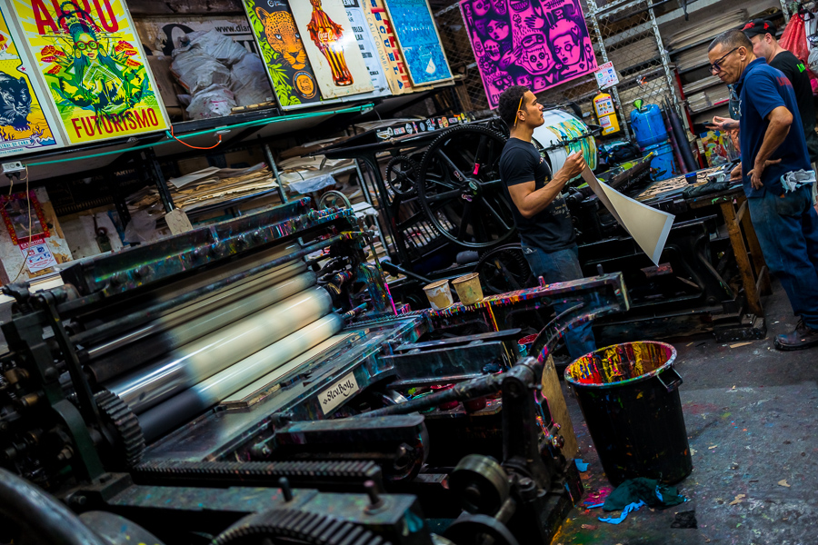 Colombian printers work on the historical letterpress machines at a printing workshop in Cali, Colombia.